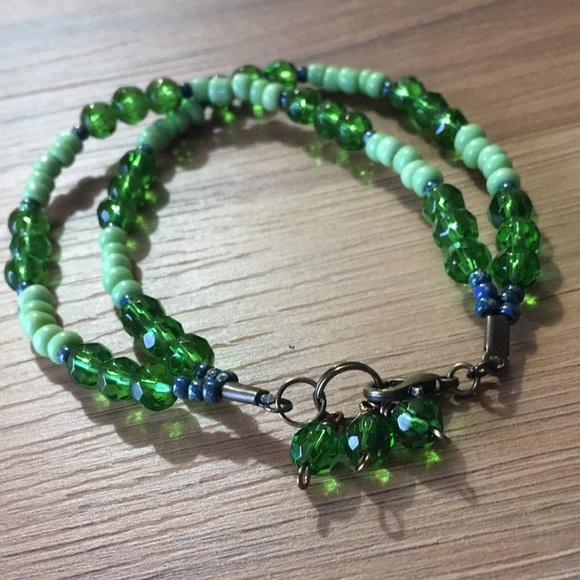 Double Strand Ladies Beaded Bracelet,  Green Beaded Ladies Bracelet,  Lime Green - Picture 1 of 7